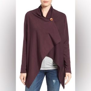 Bobeau – One-Button Fuzzy Fleece Cardigan